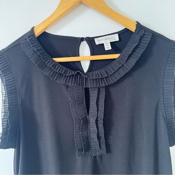 Faith and Joy Black Ruffle Drop Shoulder Blouse - Picture 4 of 6